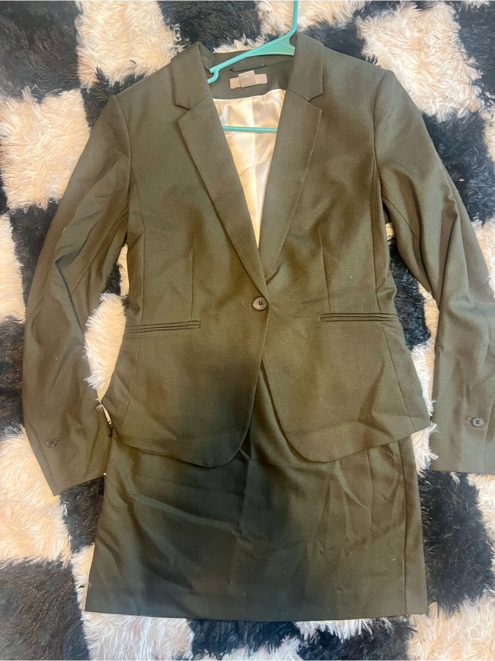 H&M Olive Green Blazer and Skirt Suit Set
